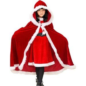 Adult Child Christmas Santa Claus Robe Hooded Cloak Mrs Santa Claus Velvet